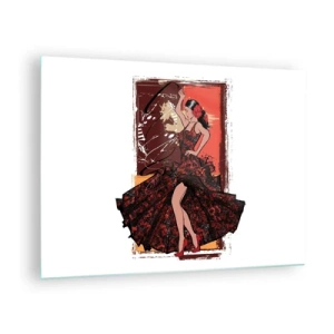 Üveg kép - Flamenco táncosnő elegáns piros-fekete ruhában - 70x50cm - A szív ritmusában - Modern fali dekoráció nappalihoz és hálószobához ARTTOR
