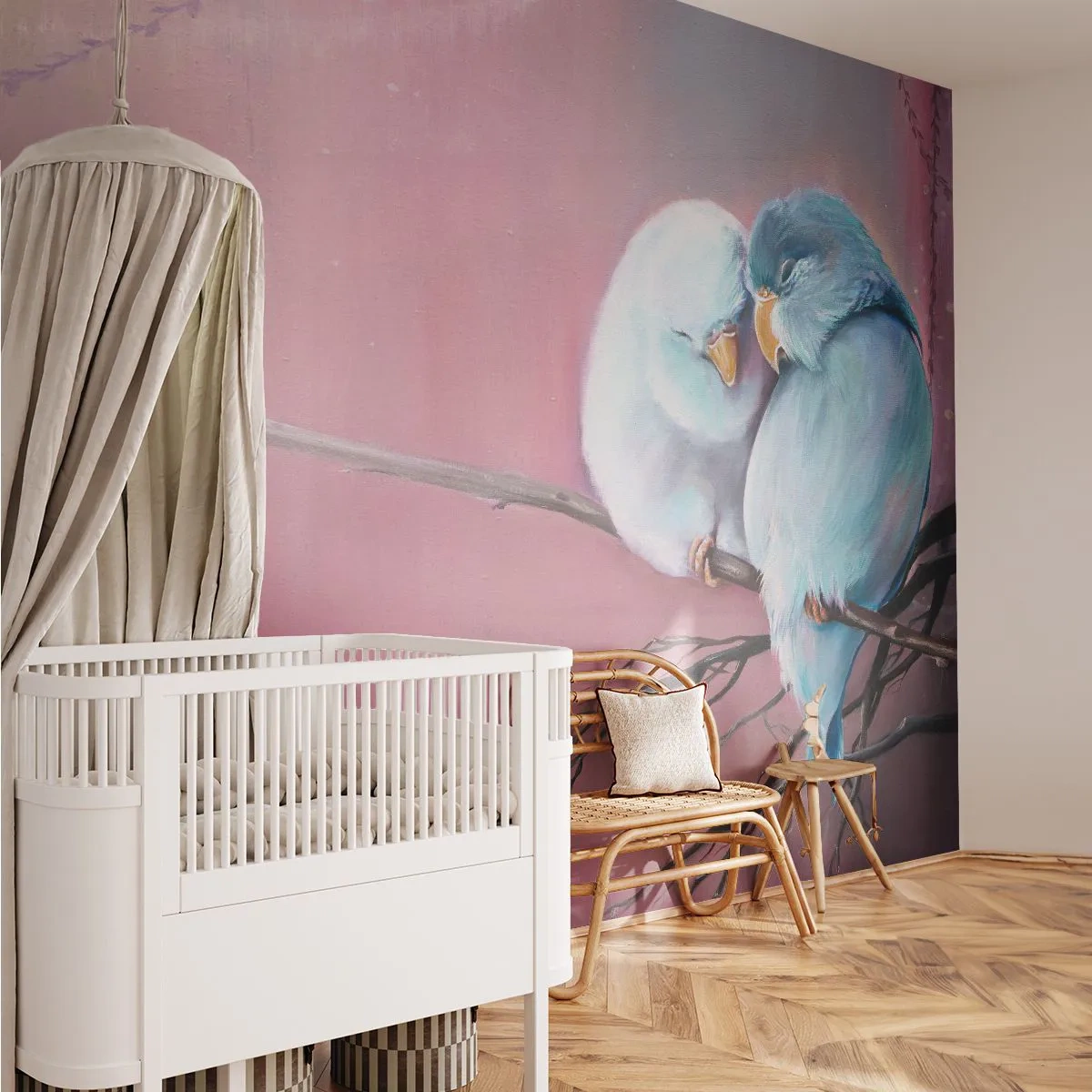 Fotótapéta Standard Eco - Szerelmesmadarak egy ágon, rózsaszín háttérrel - 100x70cm - Mit tehetnénk hozzá?... - Modern fali dekoráció nappalihoz és hálószobához ARTTOR