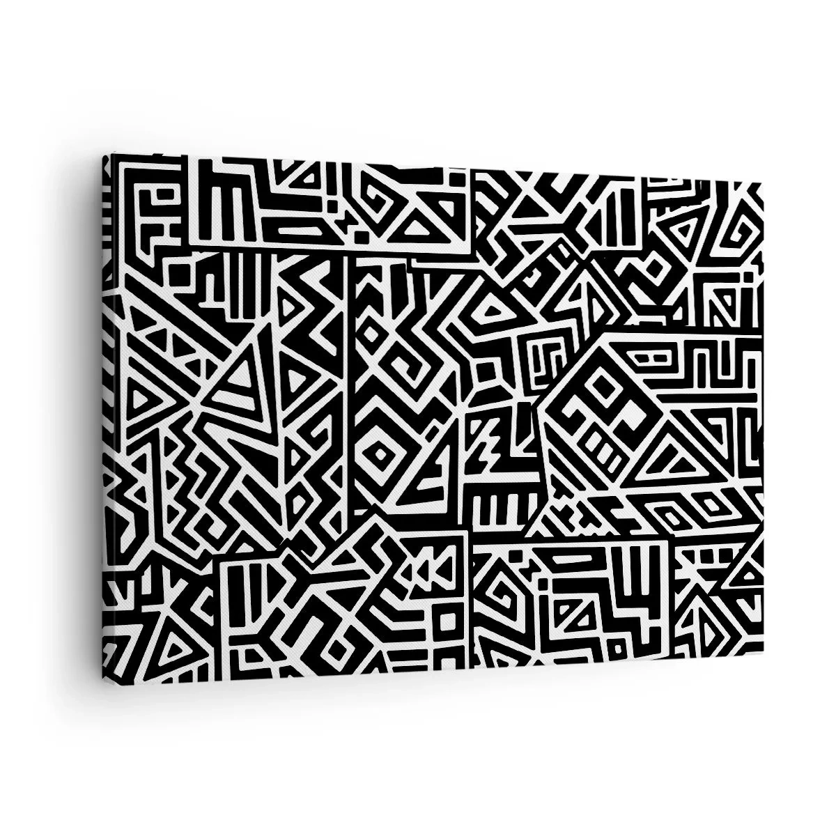 Vászonkép - A Kolumbusz előtti kultúra ihlette fekete-fehér geometrikus mintákat - 70x50cm - Kolumbusz előtti kompozíció - Modern fali dekoráció nappalihoz és hálószobához ARTTOR