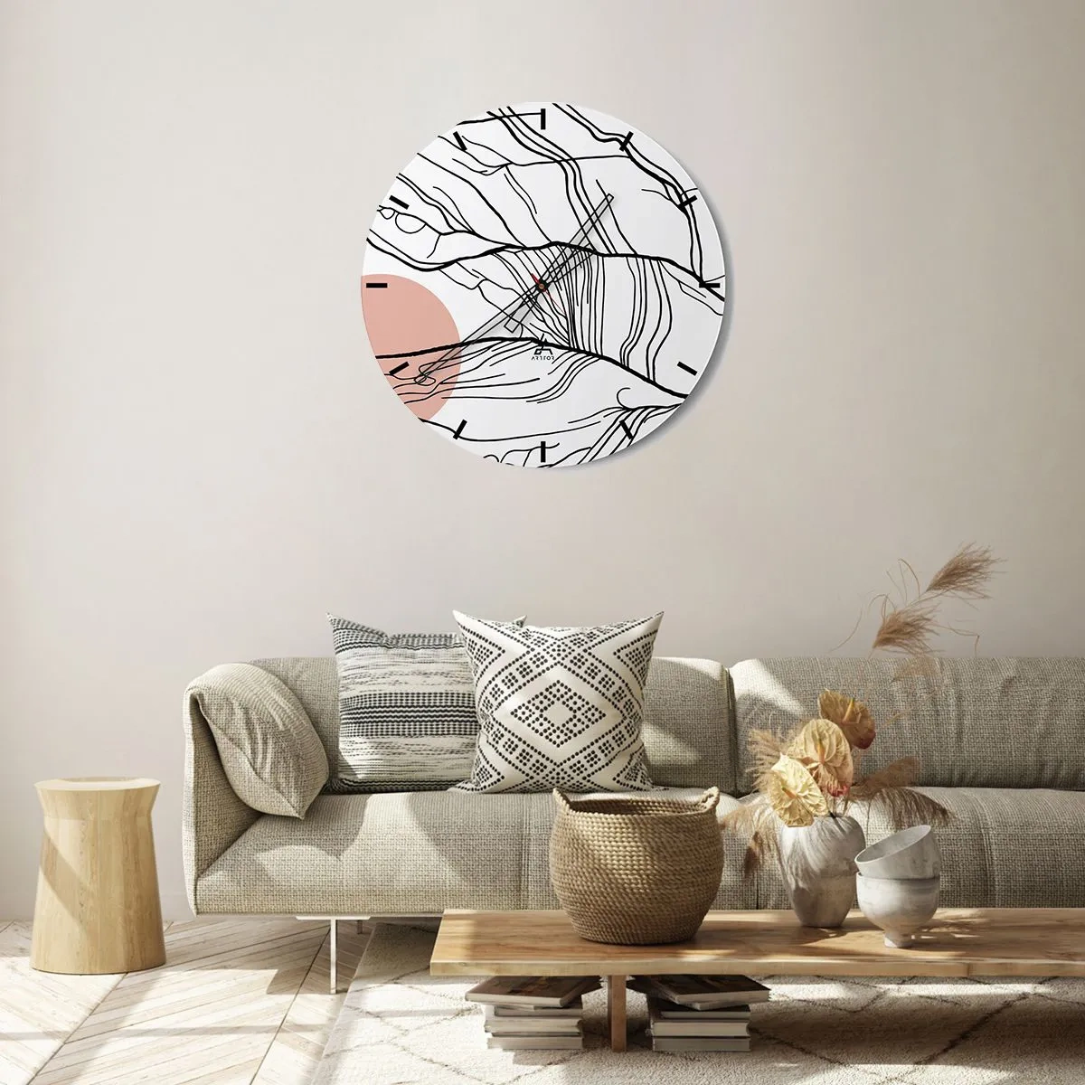 Falióra, Óra - Művészi fekete vonalak, amelyek gallyakra hasonlítanak fehér alapon - 30x30cm - Gallyak hálójában - Modern fali dekoráció nappalihoz, konyhához és hálószobához ARTTOR