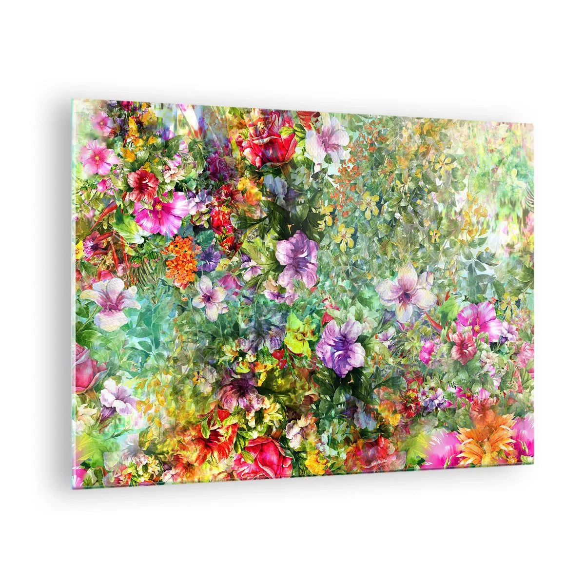 Üveg kép - Színes virágok művészi kompozícióban - 70x50cm - Virágokban a vesztünk - Modern fali dekoráció nappalihoz és hálószobához ARTTOR