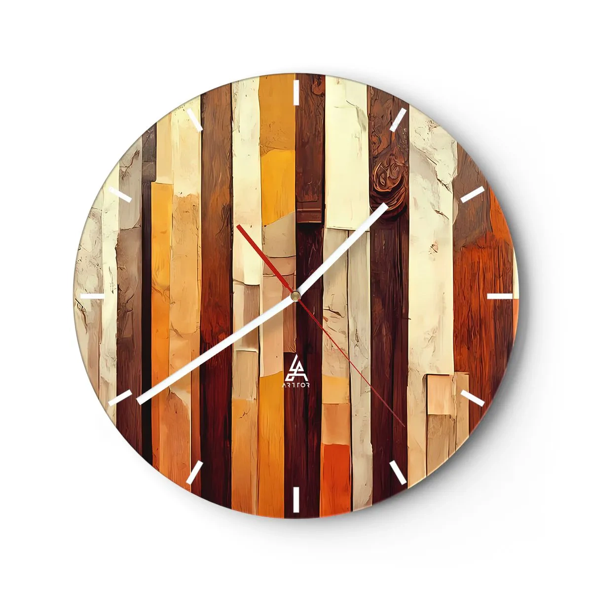 Falióra, Óra - Függőleges csíkok fa és bézs árnyalatokban, organikus stílusban - 30x30cm - Az erdei fák himnusza - Modern fali dekoráció nappalihoz, konyhához és hálószobához ARTTOR