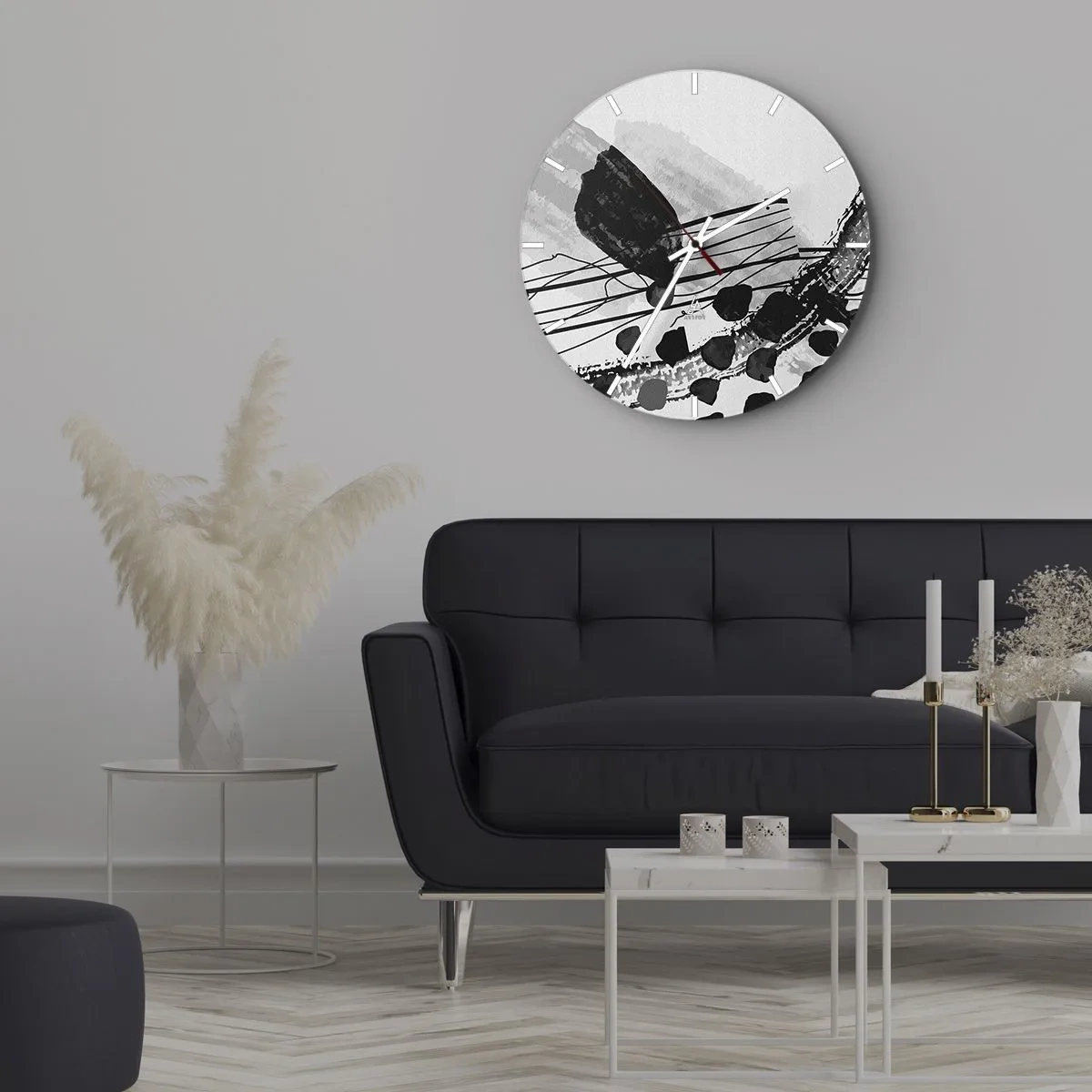 Falióra, Óra - Fekete-fehér organikus absztrakció - 40x40 cm