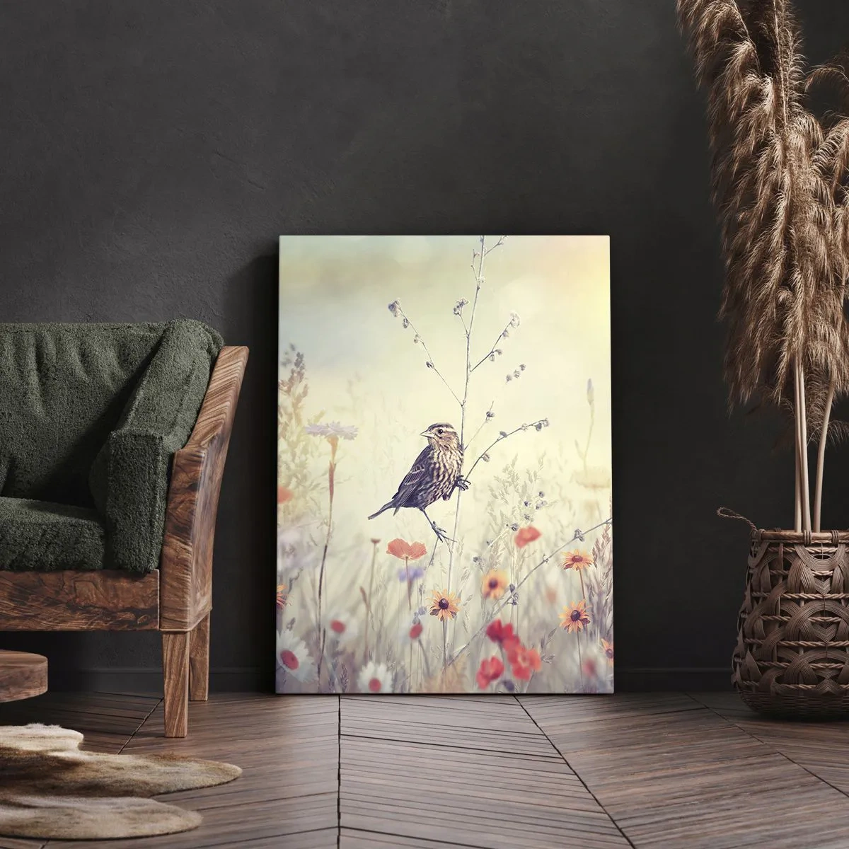 Vászonkép - Madárportré egy réttel a háttérben - 50x70 cm