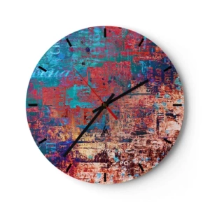 Falióra, Óra - Absztrakt kompozíció intenzív vörös és kék árnyalatokban. - 30x30cm - Emlékezés és feledés - Modern fali dekoráció nappalihoz, konyhához és hálószobához ARTTOR