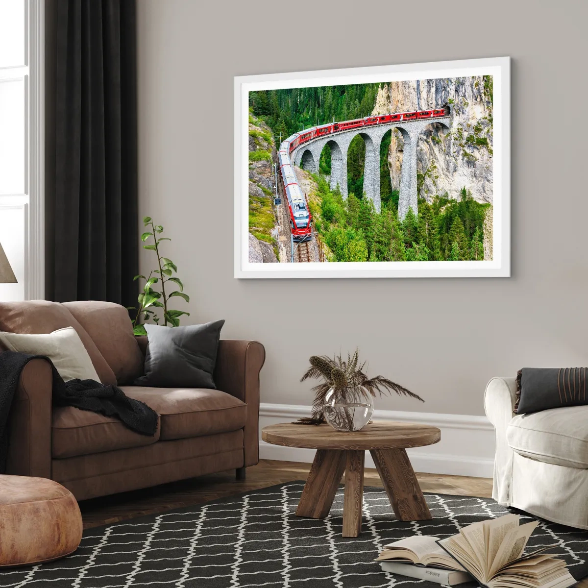 Poszter fekete keretben - Vasút hegyi kilátással - 70x50 cm