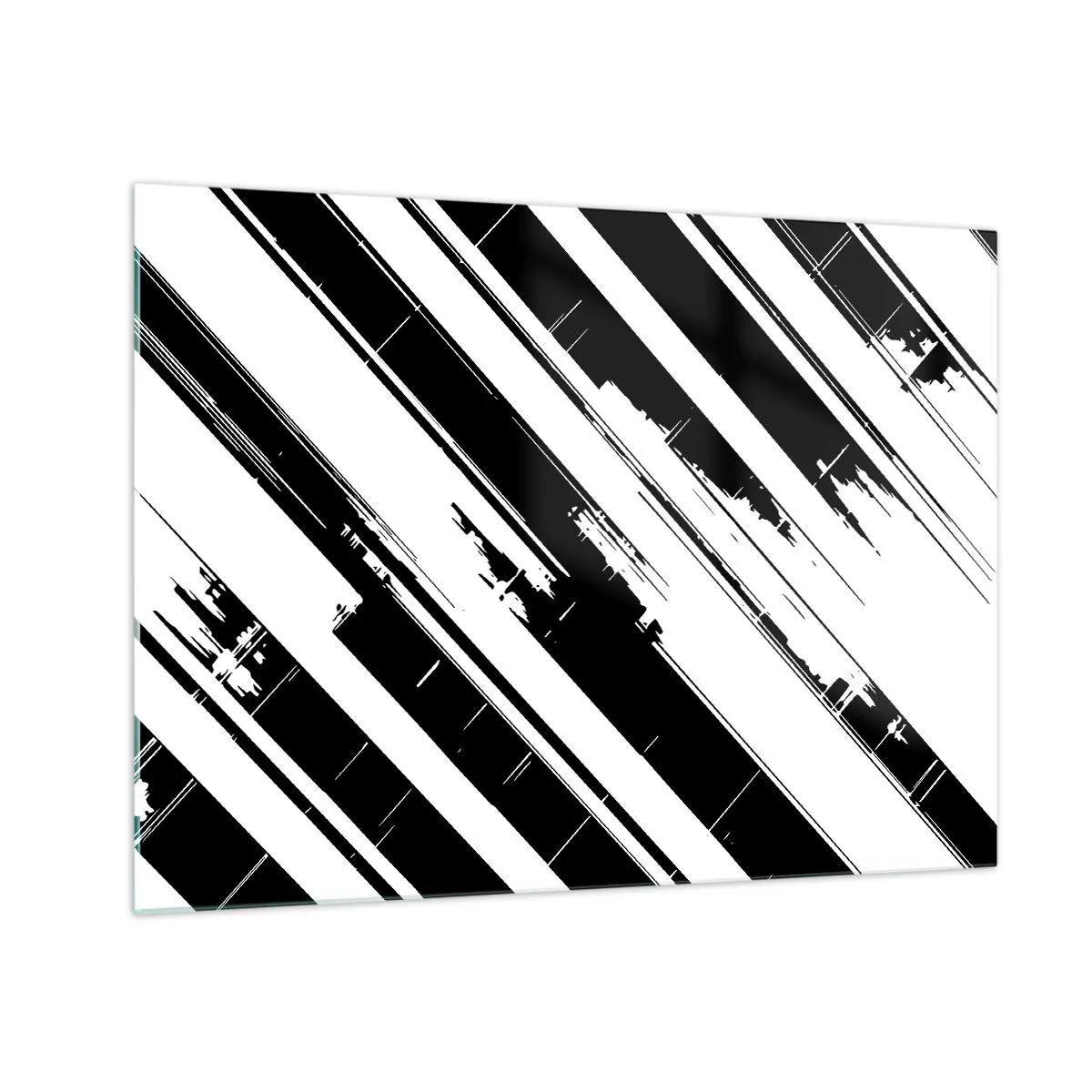 Üveg kép - Dinamikus fekete-fehér csíkok kopott hatású kivitelben - 70x50cm - Intenzív és dinamikus kompozíció - Modern fali dekoráció nappalihoz és hálószobához ARTTOR