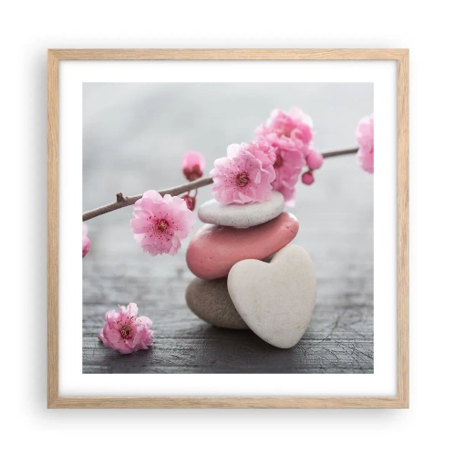 Poszter világos tölgy keretben - Boldogság a cseresznyevirággal - 50x50 cm