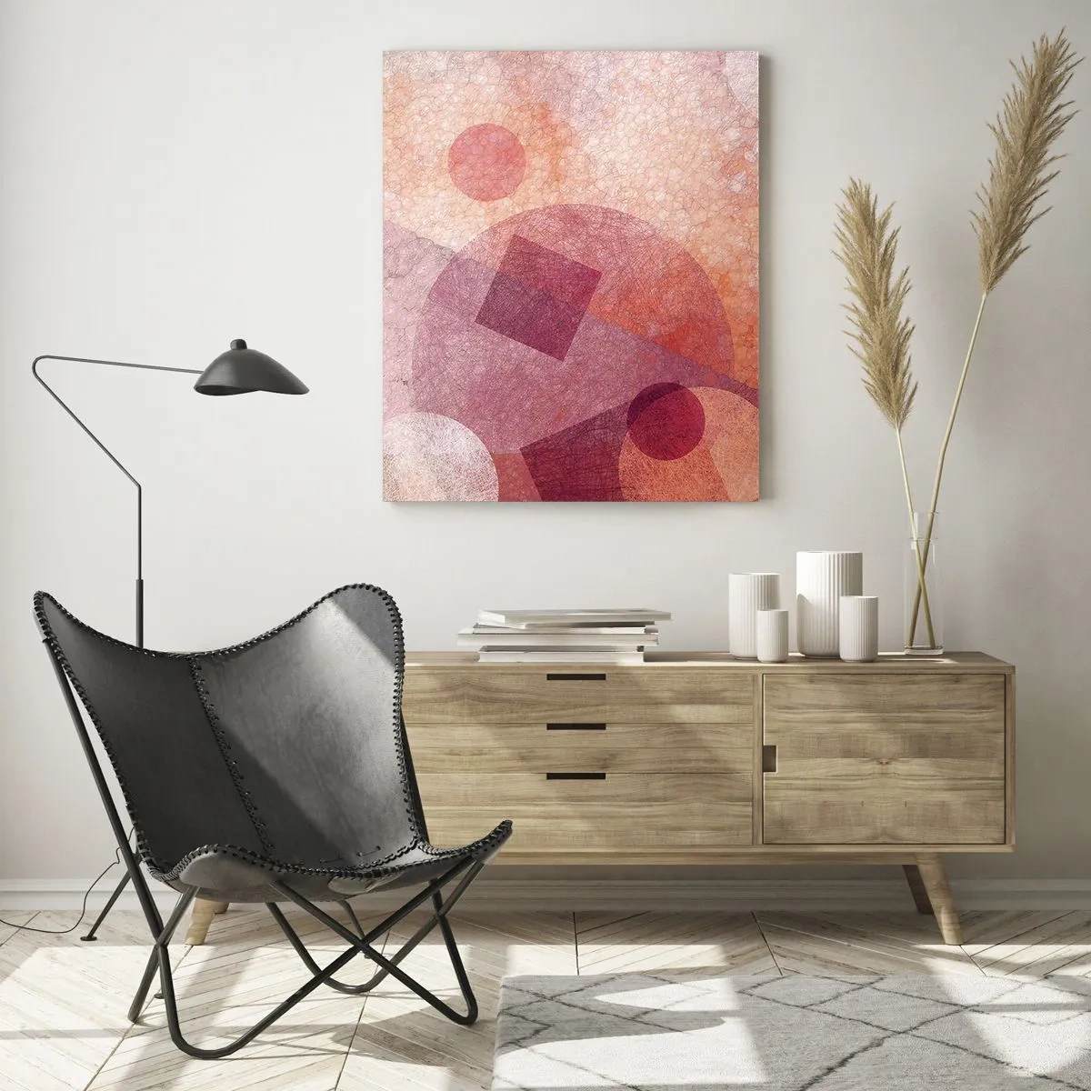 Üveg kép - Geometriai transzformációk rózsaszínben - 50x70 cm
