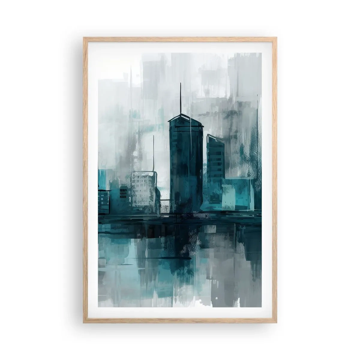 Poszter világos tölgy keretben - Esőszínű város - 61x91 cm