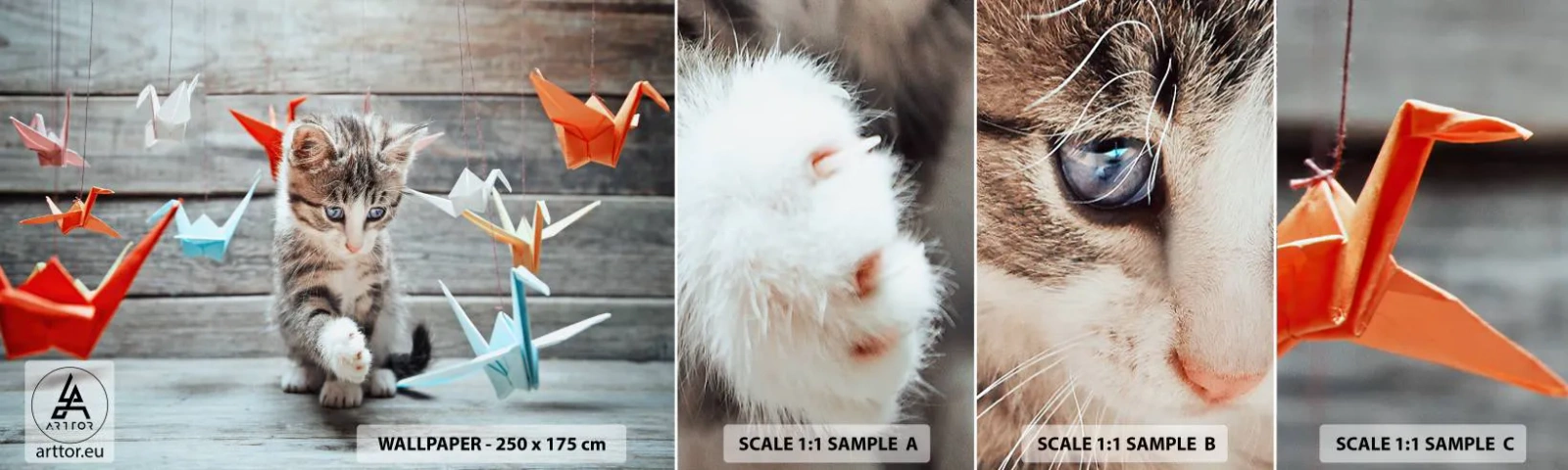 Fotótapéta Minta Öntapadós Deluxe Sticker - Első lecke - Állatok, Macska, Origami - 100x30 cm