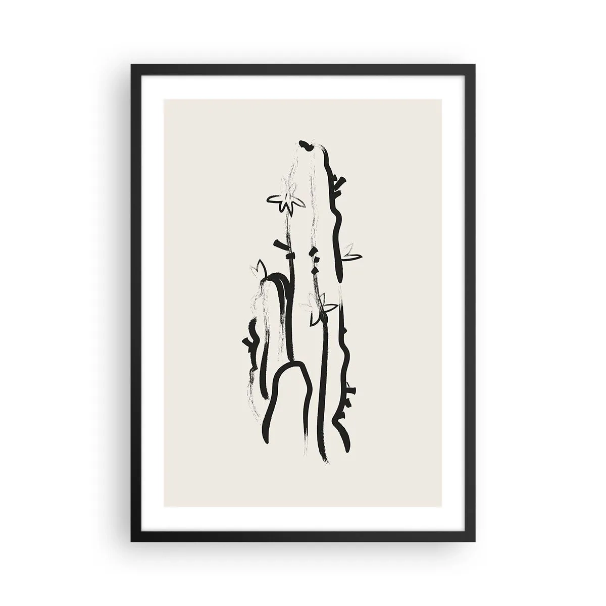 Poszter fehér keretben - Minimalista kaktuszrajz - 50x70cm - Virágzó gyógynövény - Modern fali dekoráció nappalihoz és hálószobához ARTTOR