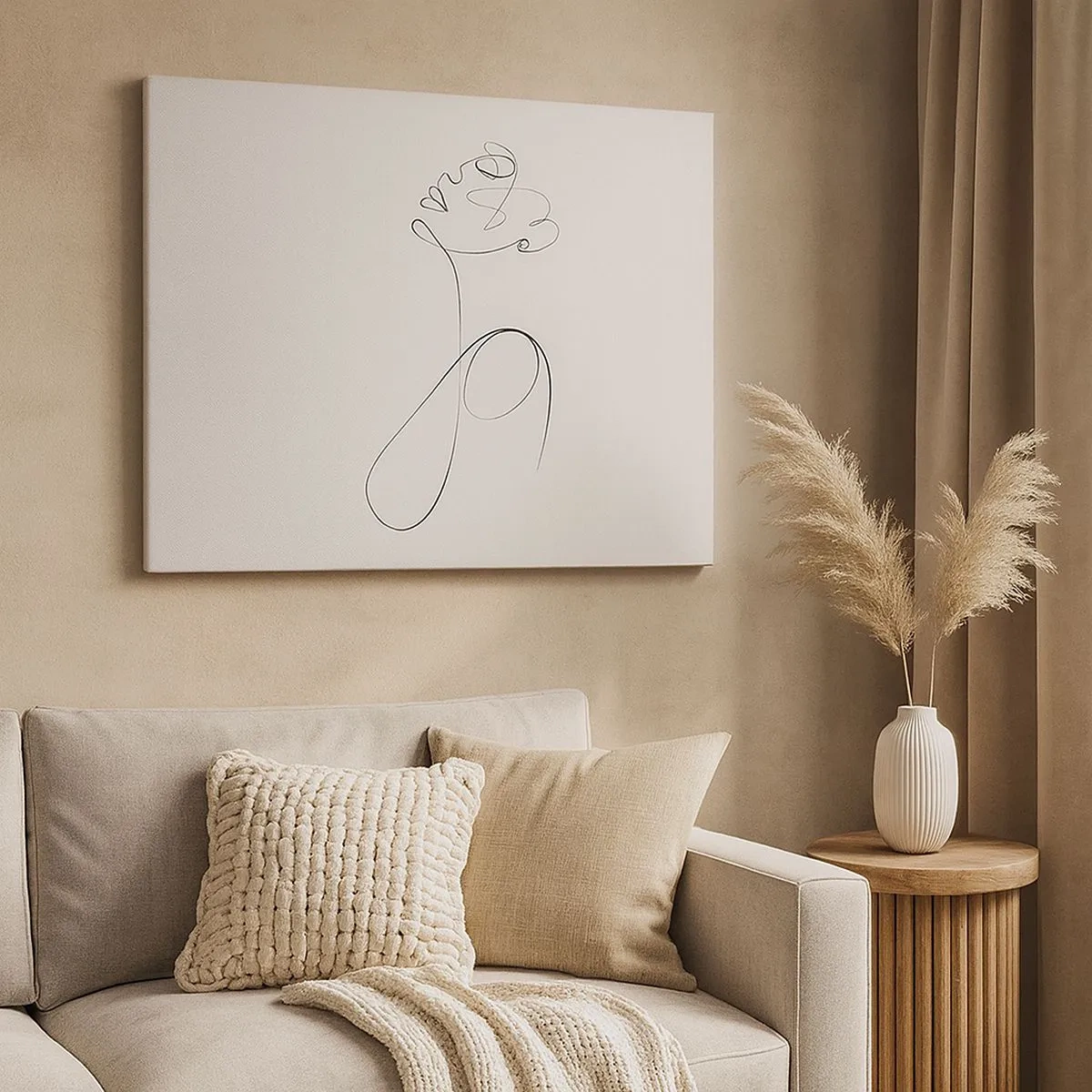 Vászonkép - Minimalista vonalas arcvázlat fehér háttérrel - 70x50cm - Álmokban hurkolt - Modern fali dekoráció nappalihoz és hálószobához ARTTOR