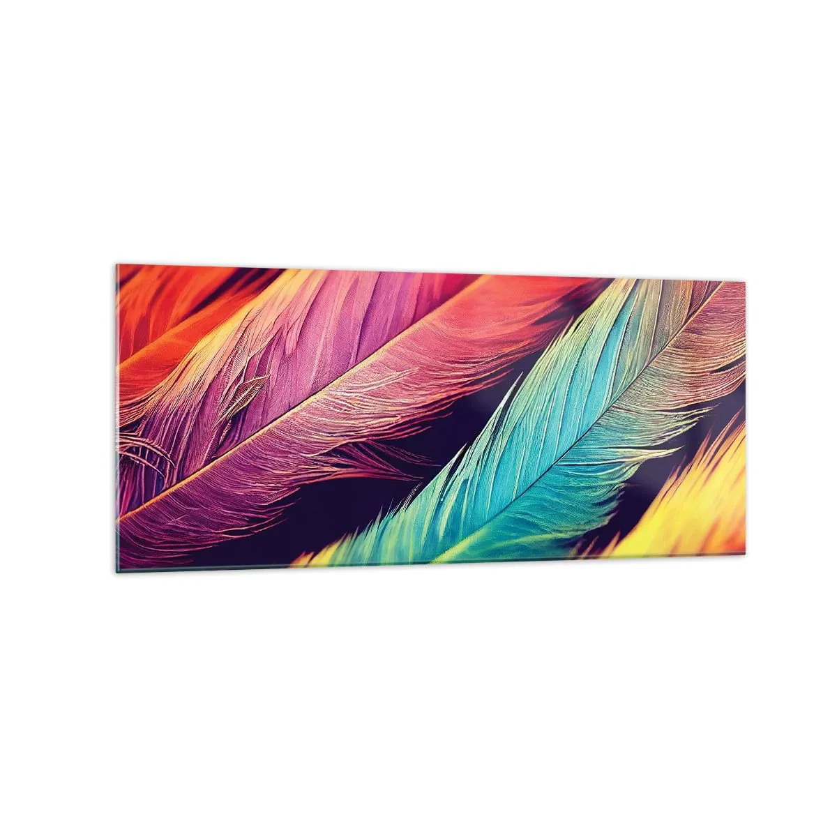 Üveg kép - Tollas szivárvány - 120x50 cm