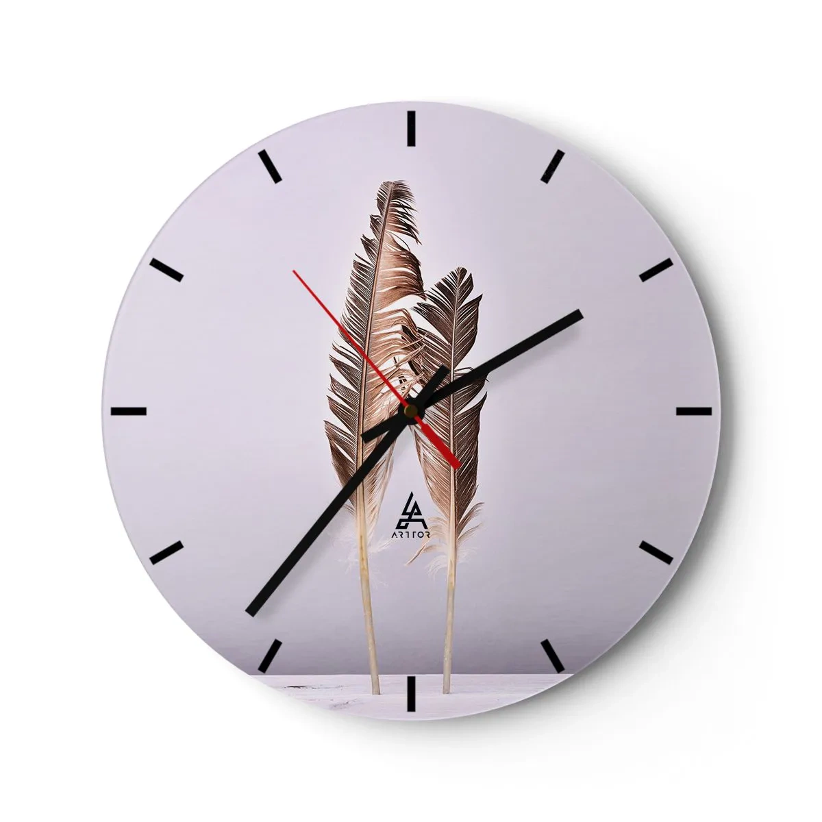 Falióra, Óra - Elegáns motívum arany tollakból világos háttéren - 30x30cm - A semmi ellen - Modern fali dekoráció nappalihoz, konyhához és hálószobához ARTTOR