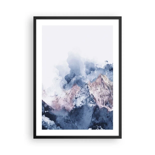 Poszter fehér keretben - Absztrakt hegyek kék árnyalatokban - 50x70cm - Ezek a csúcsok! - Modern fali dekoráció nappalihoz és hálószobához ARTTOR