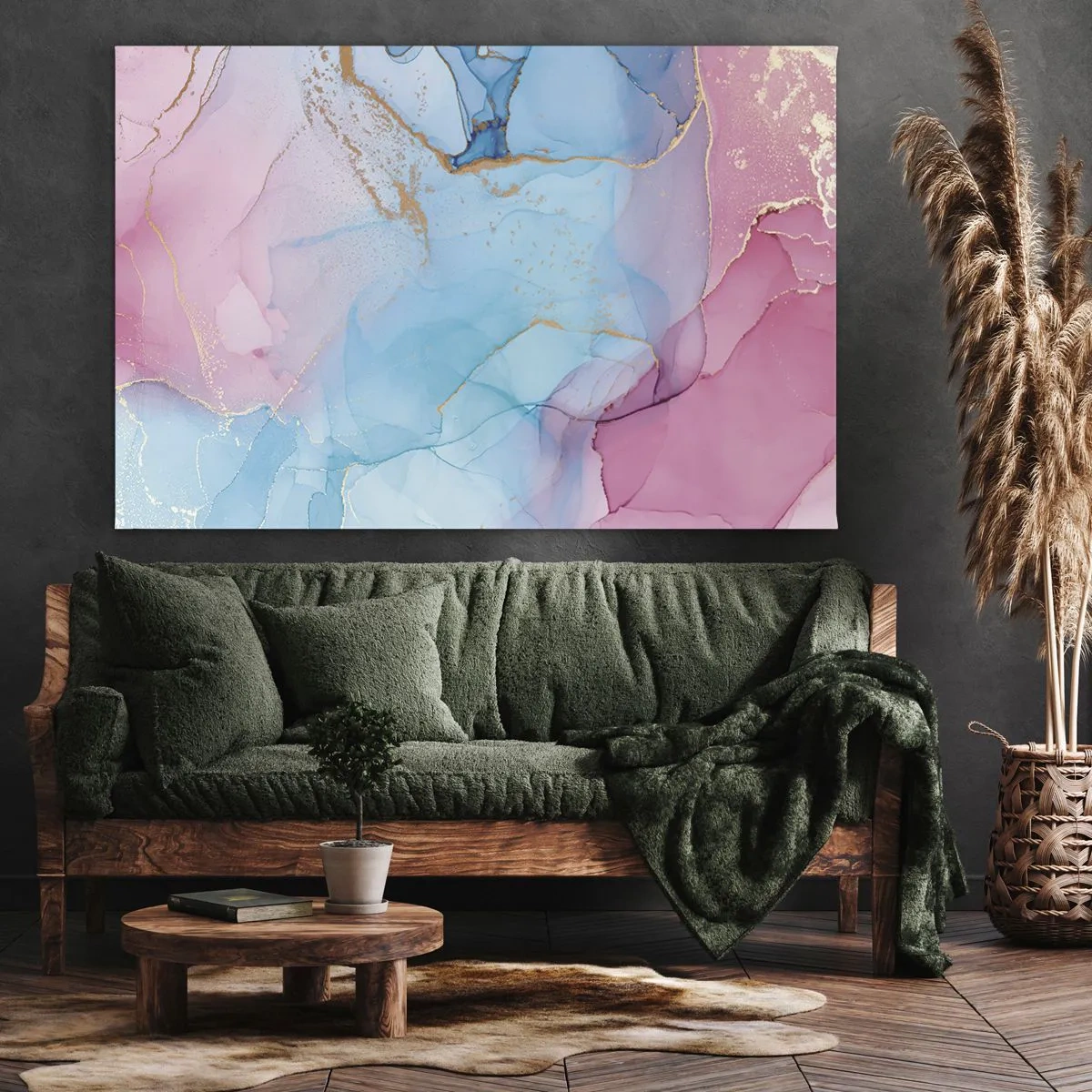 Vászonkép - Absztrakt pasztell minták arany díszítéssel - 70x50cm - Találkozás és átjutás - Modern fali dekoráció nappalihoz és hálószobához ARTTOR