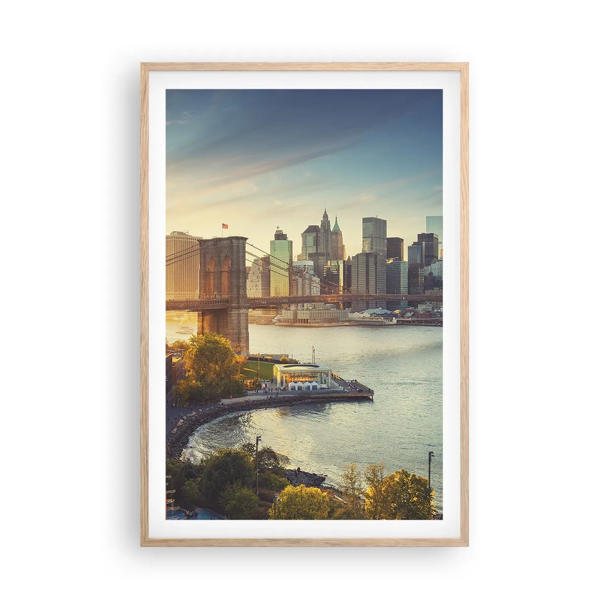 Poszter világos tölgy keretben - Nagyváros hajnala - 61x91 cm