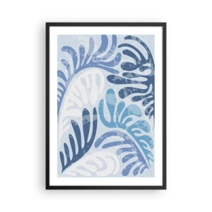 Poszter fehér keretben - Kék árnyalatú levelek absztrakt kompozíciója - 50x70cm - Kék páfrányok - Modern fali dekoráció nappalihoz és hálószobához ARTTOR