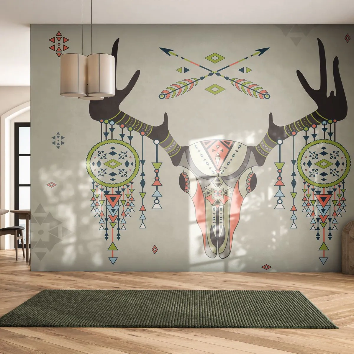 Fotótapéta Standard Eco - Indiai vadász trófeája - Absztrakció, Szarvas, Boho - 400x280 cm