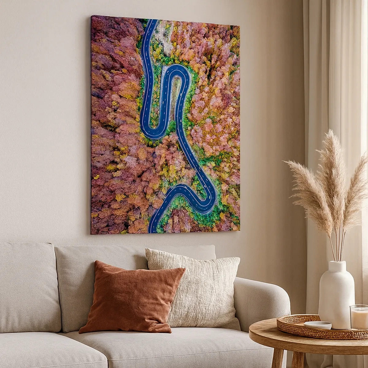 Vászonkép - Kanyargós út az erdőn keresztül - 50x70 cm