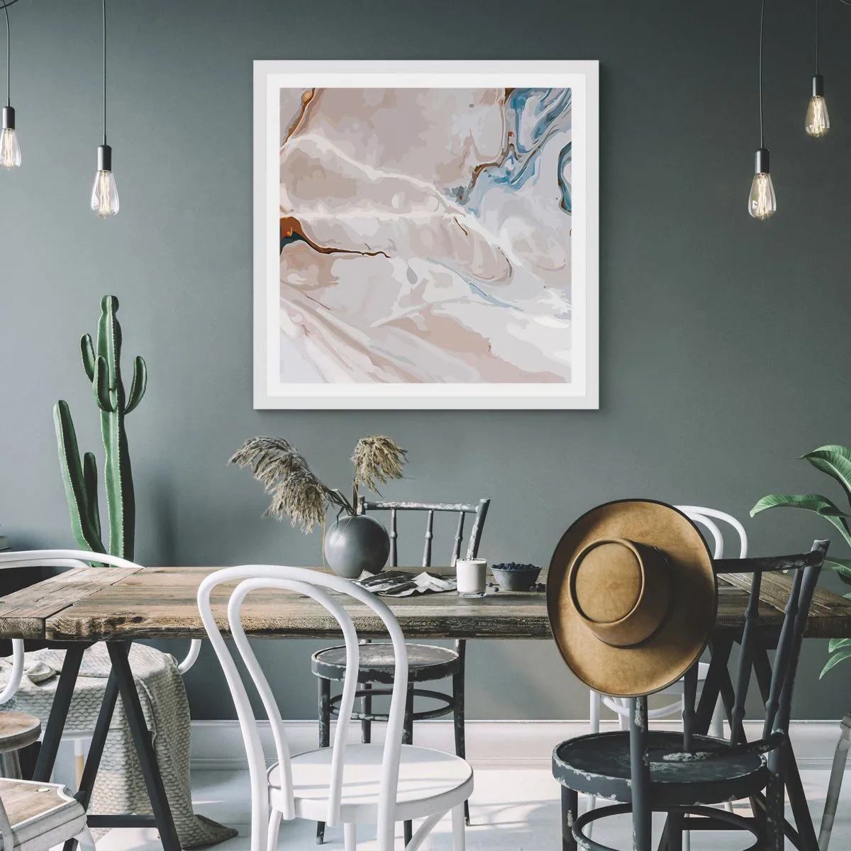 Poszter fekete keretben - Kék kanyarog a fehér alatt - 60x60 cm