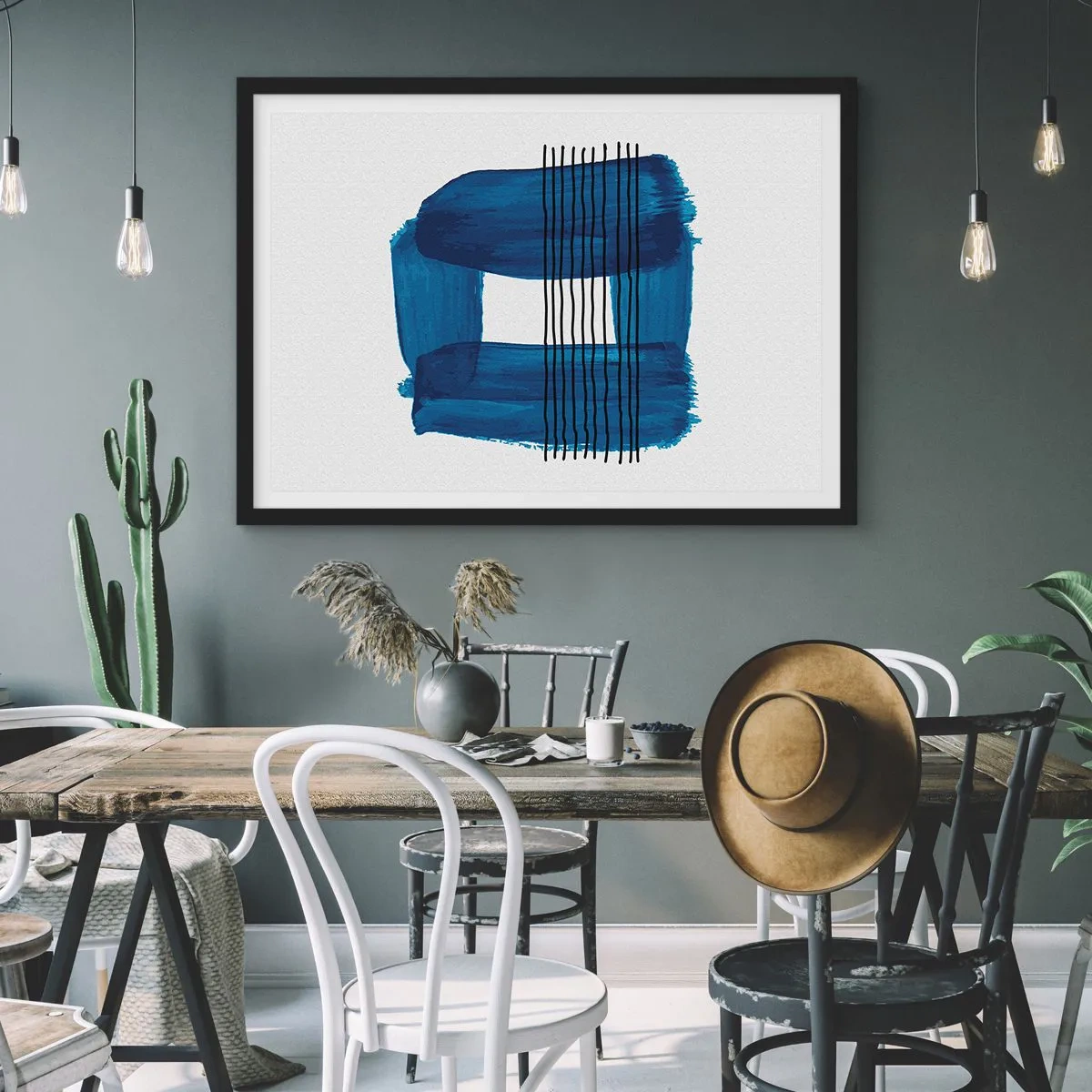 Poszter fehér keretben - Kékes-fekete - 91x61 cm