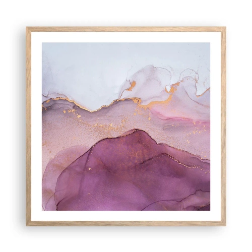 Poszter világos tölgy keretben - Lila és orgonaszínű hullámok - 60x60 cm