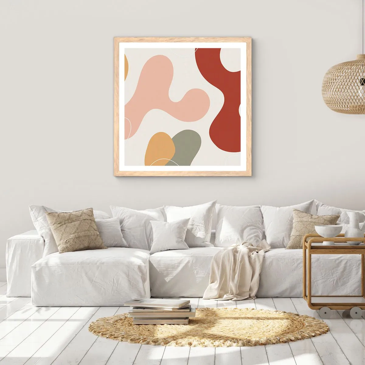 Poszter világos tölgy keretben - Pöttyök vagy hullámok? - 50x50 cm