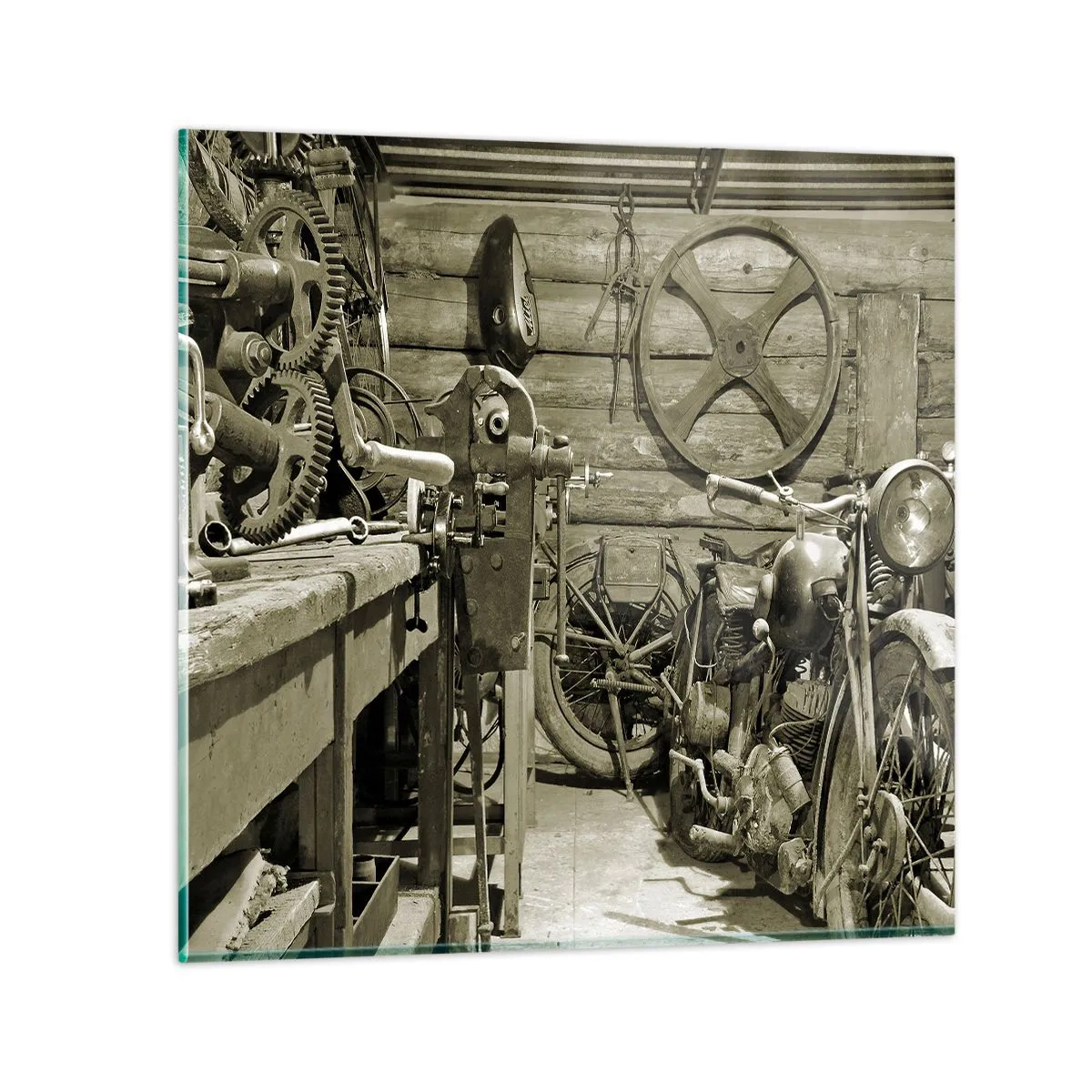 Üveg kép - Władek bácsi fészerében - 70x70 cm