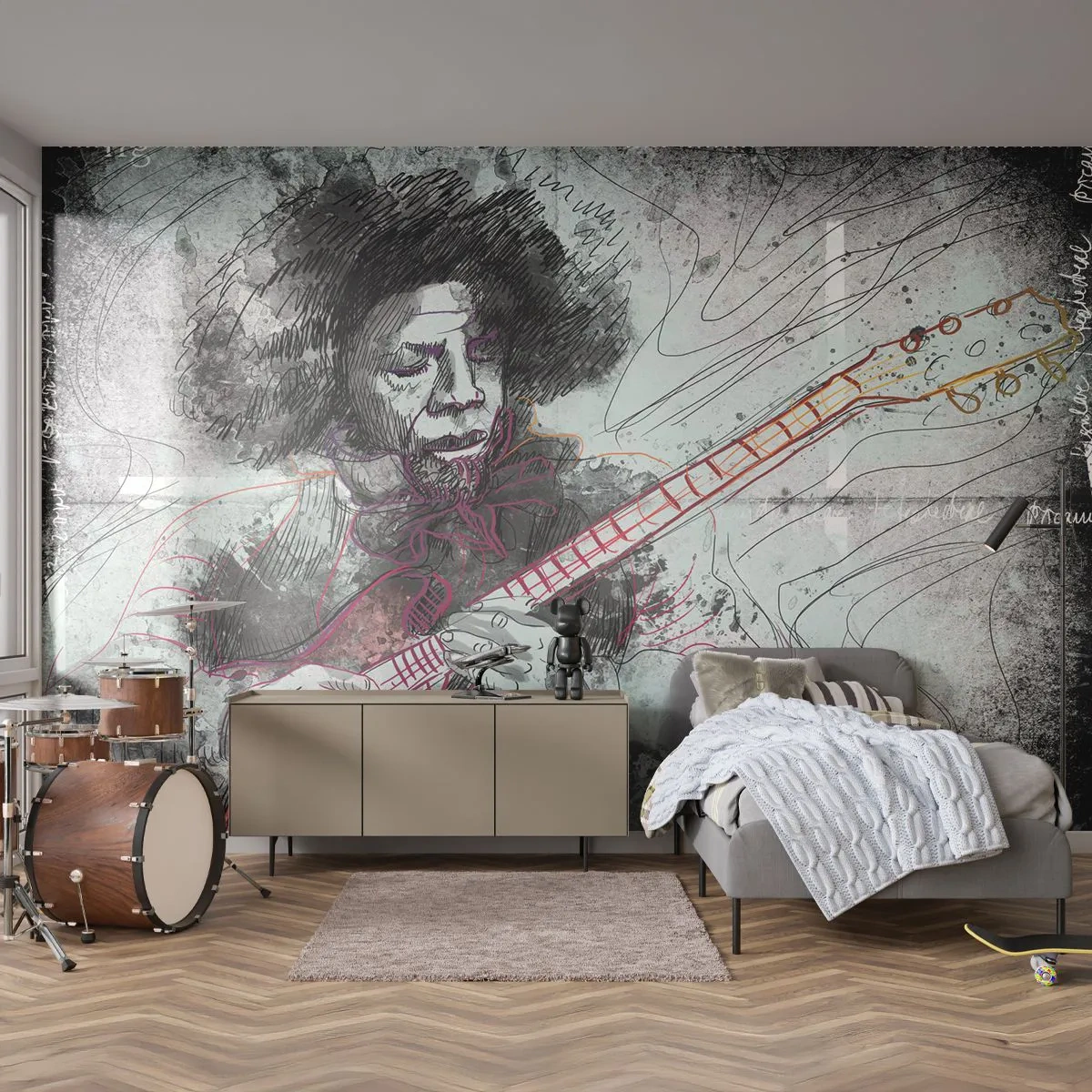 Fotótapéta Premium Sand - A zene hullámain - Zene, Gitáros, Hangszer - 100x70 cm