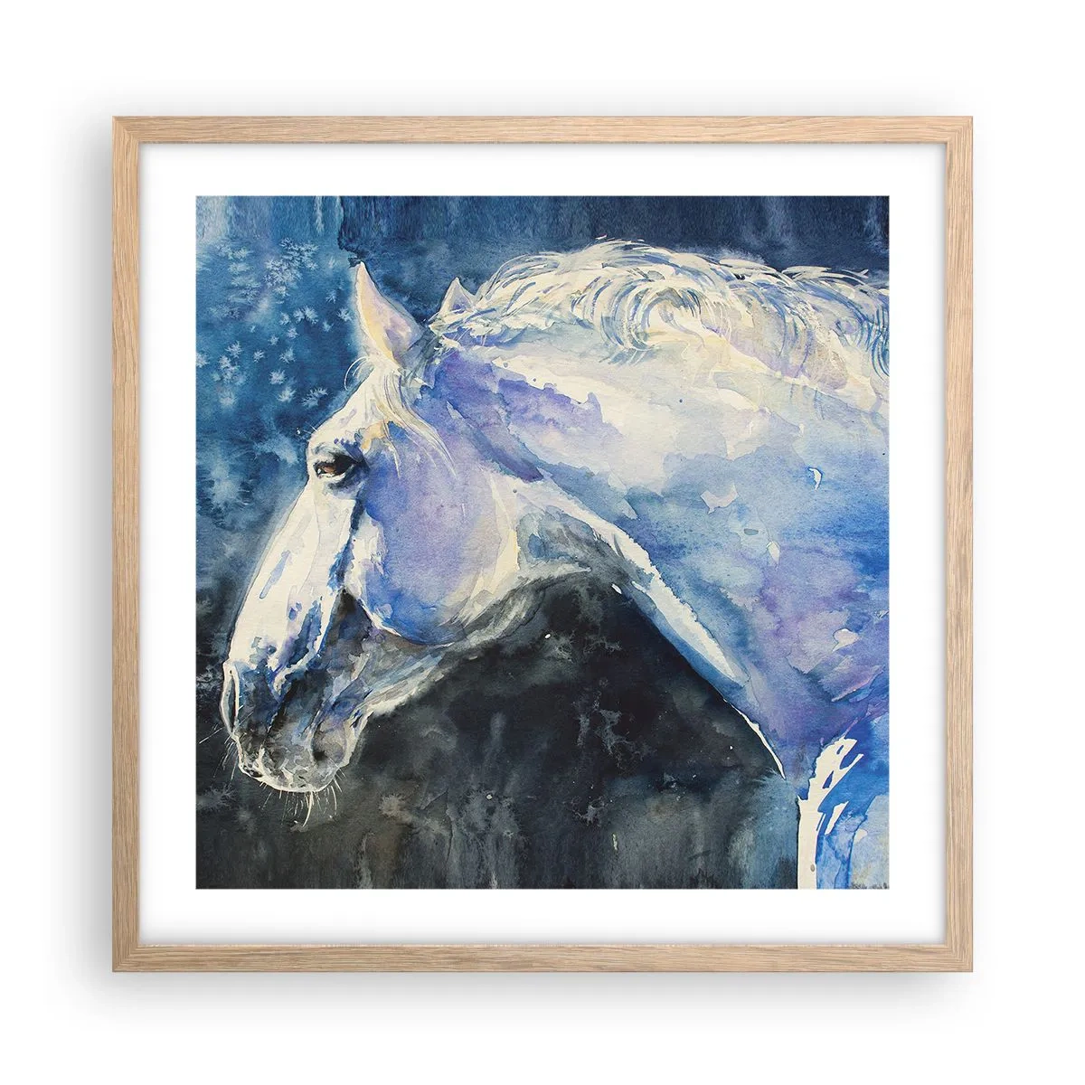 Poszter világos tölgy keretben - Portré kék fényben - 50x50 cm