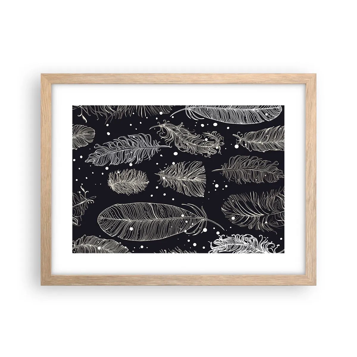 Poszter világos tölgy keretben - Tollas csipke - 40x30 cm