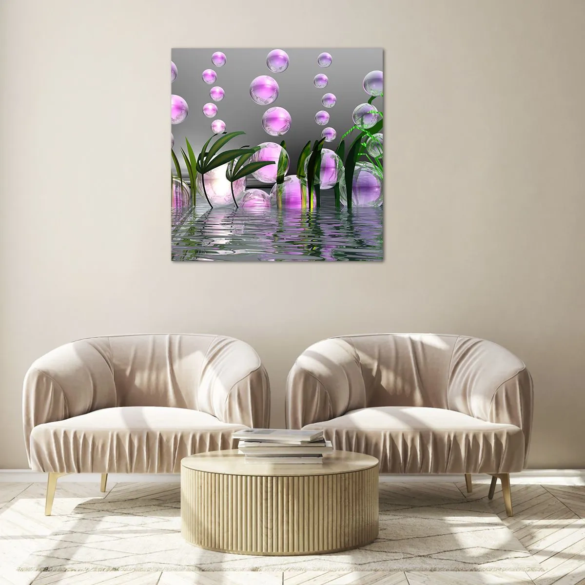 Üveg kép - A könnyedség és az élet tükröződő kompozíciója - 40x40 cm