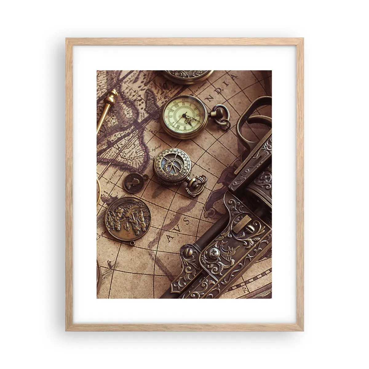 Poszter világos tölgy keretben - Hív a kaland  - 40x50 cm