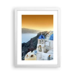 Poszter fekete keretben - Santorini – rásimulva a sziklákra - 30x40 cm