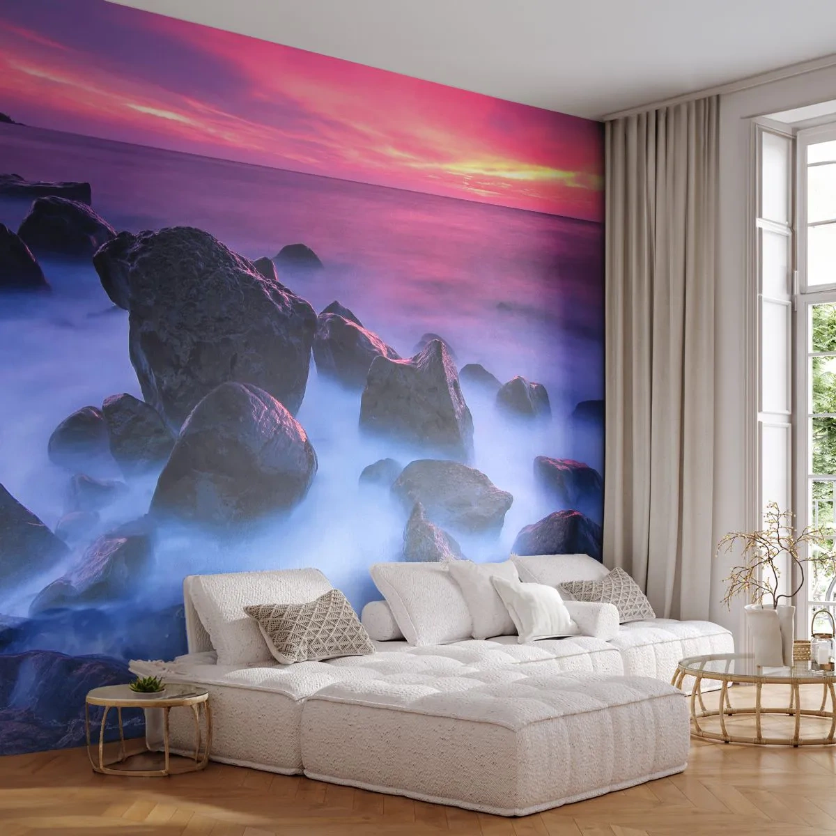 Fotótapéta Premium Canvas - Születés fényben és ködben - Tájkép, óceán, Napnyugta - 250x175 cm