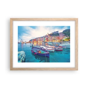 Poszter világos tölgy keretben - Színes este a kikötőben - 40x30 cm