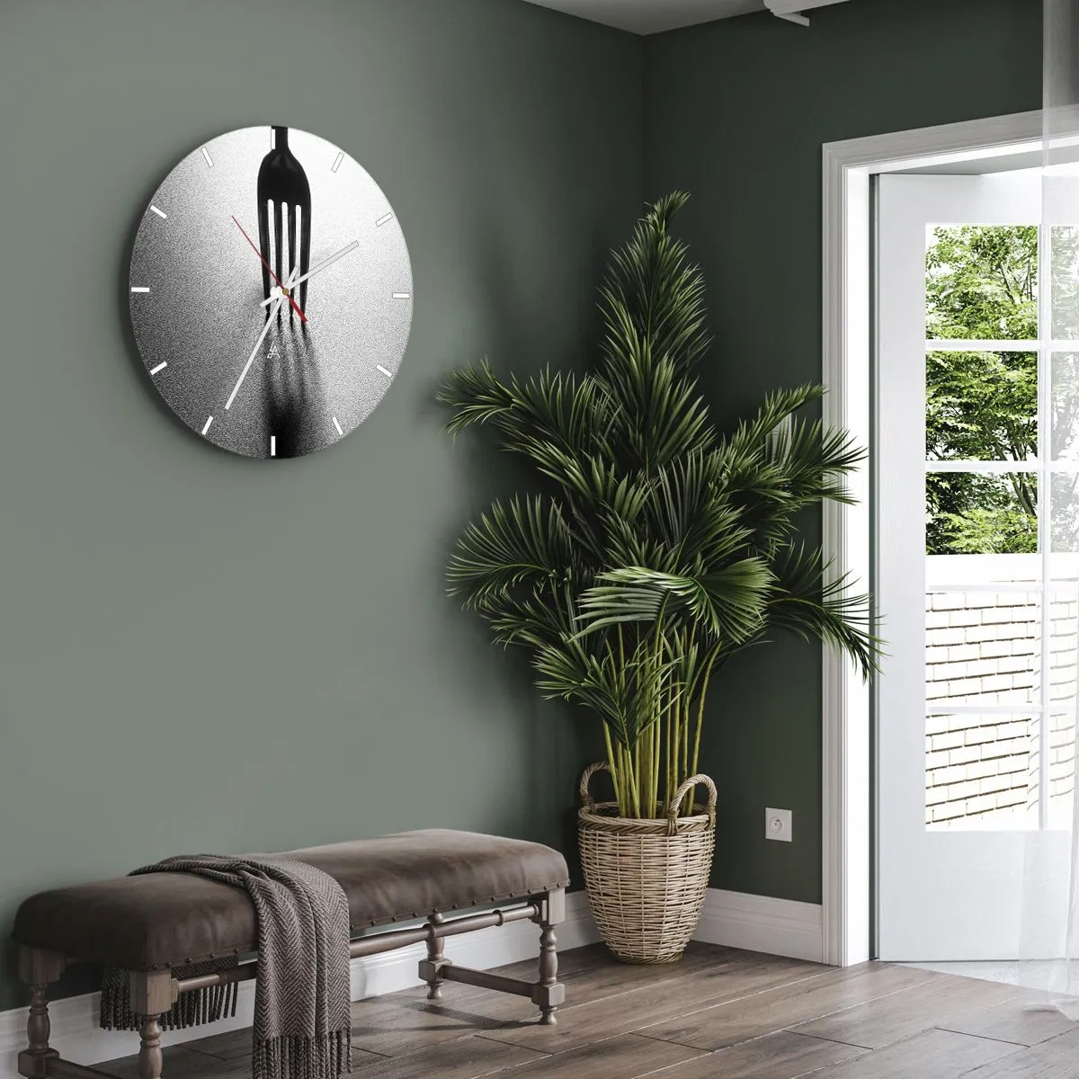 Falióra, Óra - Fekete villa ezüst alapon árnyékkal - 30x30cm - Fény és árnyék - Modern fali dekoráció nappalihoz, konyhához és hálószobához ARTTOR