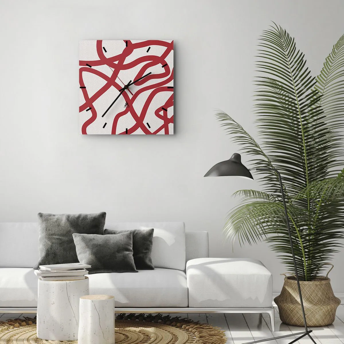 Falióra, Óra - Piros a fehéren - 40x40 cm