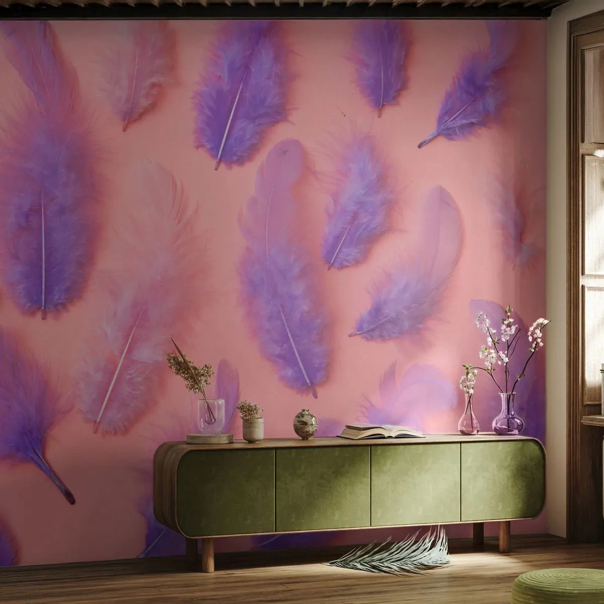 Fotótapéta Standard Eco - A vágy lila madara - Madár toll, Ihlet, Grafika - 300x210 cm