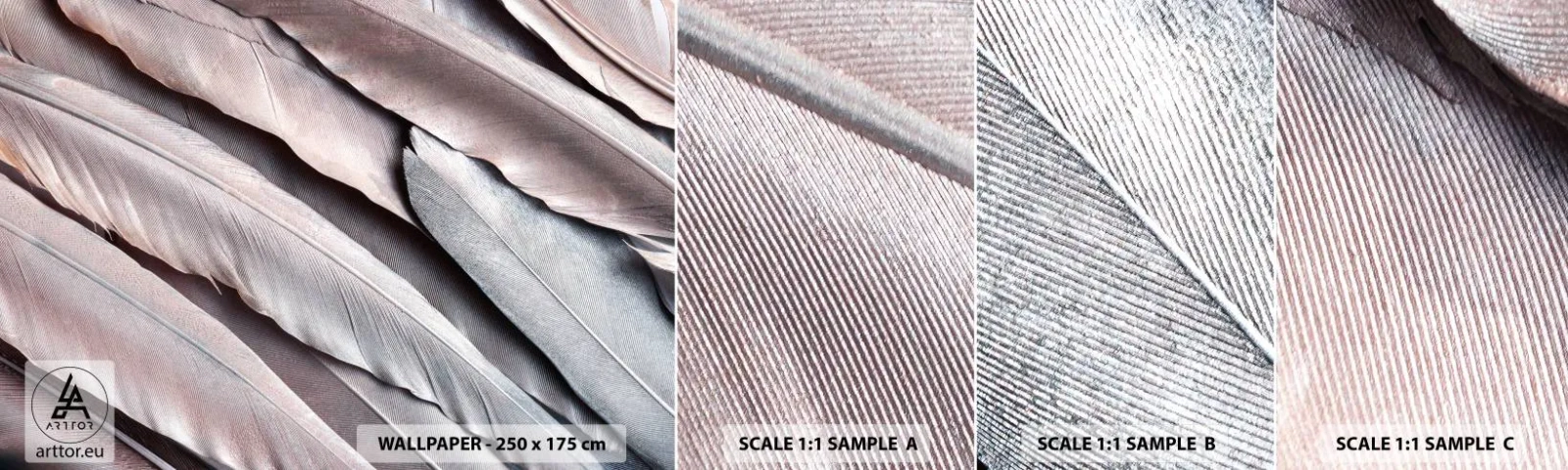 Fotótapéta Minta Standard Eco - Rózsaszín ezüstben - Madártoll, Grafika, Boho - 100x30 cm