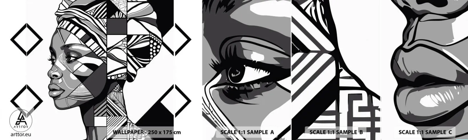 Fotótapéta Minta Öntapadós Deluxe Sticker - Etnikai portré - portré, afro-amerikai, Turbán - 100x30 cm