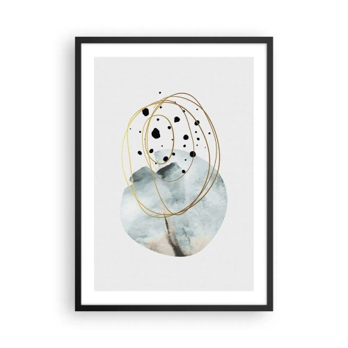 Poszter fehér keretben - Minimalista absztrakció arany és kék akcentusokkal - 50x70cm - Az ölelő térben - Modern fali dekoráció nappalihoz és hálószobához ARTTOR