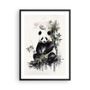 Poszter fehér keretben - Akvarell panda bambuszlevelekkel körülvéve - 50x70cm - Üdvözlet Kínából - Modern fali dekoráció nappalihoz és hálószobához ARTTOR