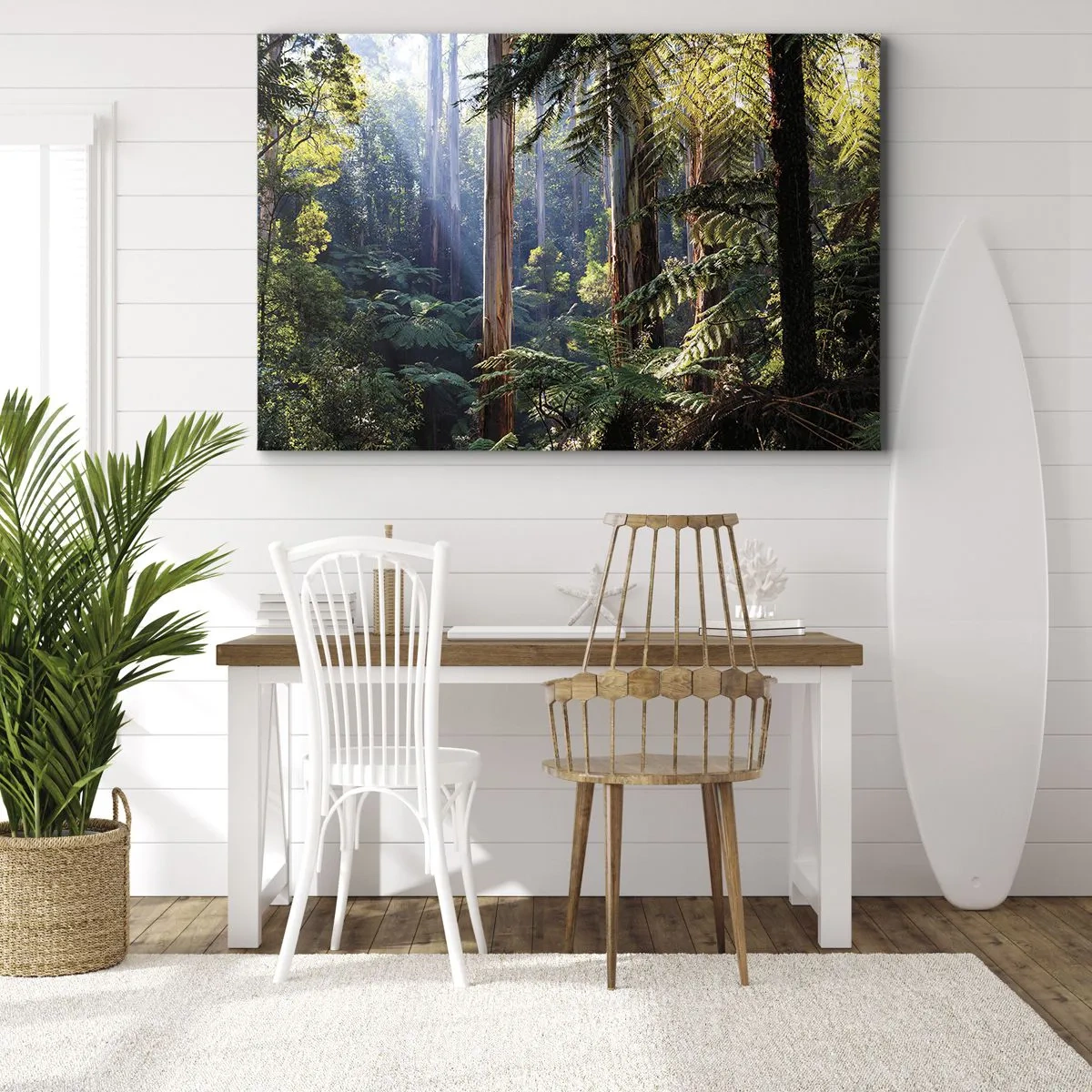 Vászonkép - A nap sugarai által megvilágított trópusi erdő - 70x50cm - Erdei mese - Modern fali dekoráció nappalihoz és hálószobához ARTTOR