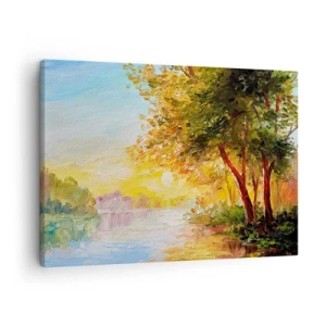 Vászonkép - Festői táj folyóval és fákkal naplementekor - 70x50cm - Et in Arcadia ego - Modern fali dekoráció nappalihoz és hálószobához ARTTOR