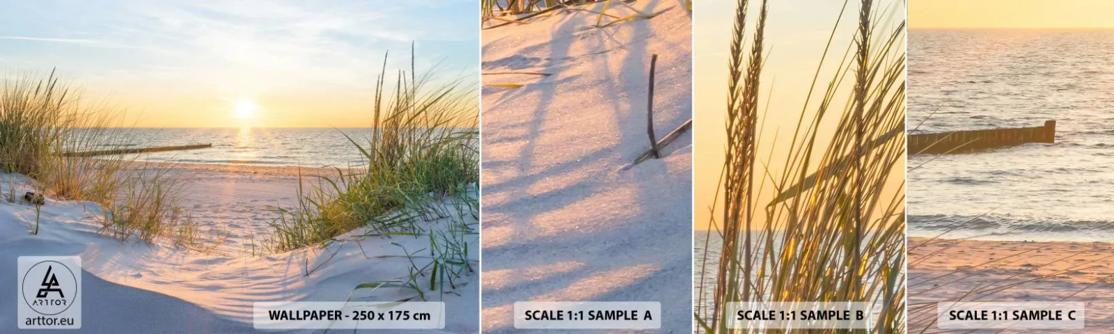 Fotótapéta Minta Standard Eco - A tenger hangja, a madarak éneke, egy vad tengerpart a fű között... - Tájkép, Tenger, Dűnék - 100x30 cm