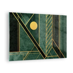 Üveg kép - Zöld és arany geometrikus absztrakció Art Deco stílusban - 70x50cm - Az arany és azúrkék dinamikája - Modern fali dekoráció nappalihoz és hálószobához ARTTOR