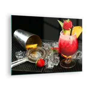 Üveg kép - Egy színes ital gyümölccsel és egy jégre vert shakerrel - 70x50cm - Varázsolj ízt - Modern fali dekoráció nappalihoz és hálószobához ARTTOR